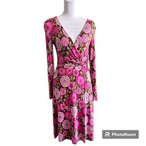 Lilly Pulitzer Vintage 90s White Label Floral Faux Wrap Midi Dress sz 6